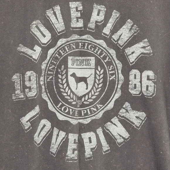 PINK Victoria's Secret Gray Speckled Tee T-Shirt Large Cotton Medallion Pocket - Picture 1 of 9